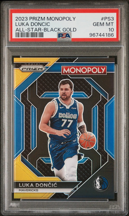 Luka Doncic 2023 Panini Prizm Monopoly #PS3 Black Gold #3/5 PSA 10 Gem Mint - Basketball Card Single