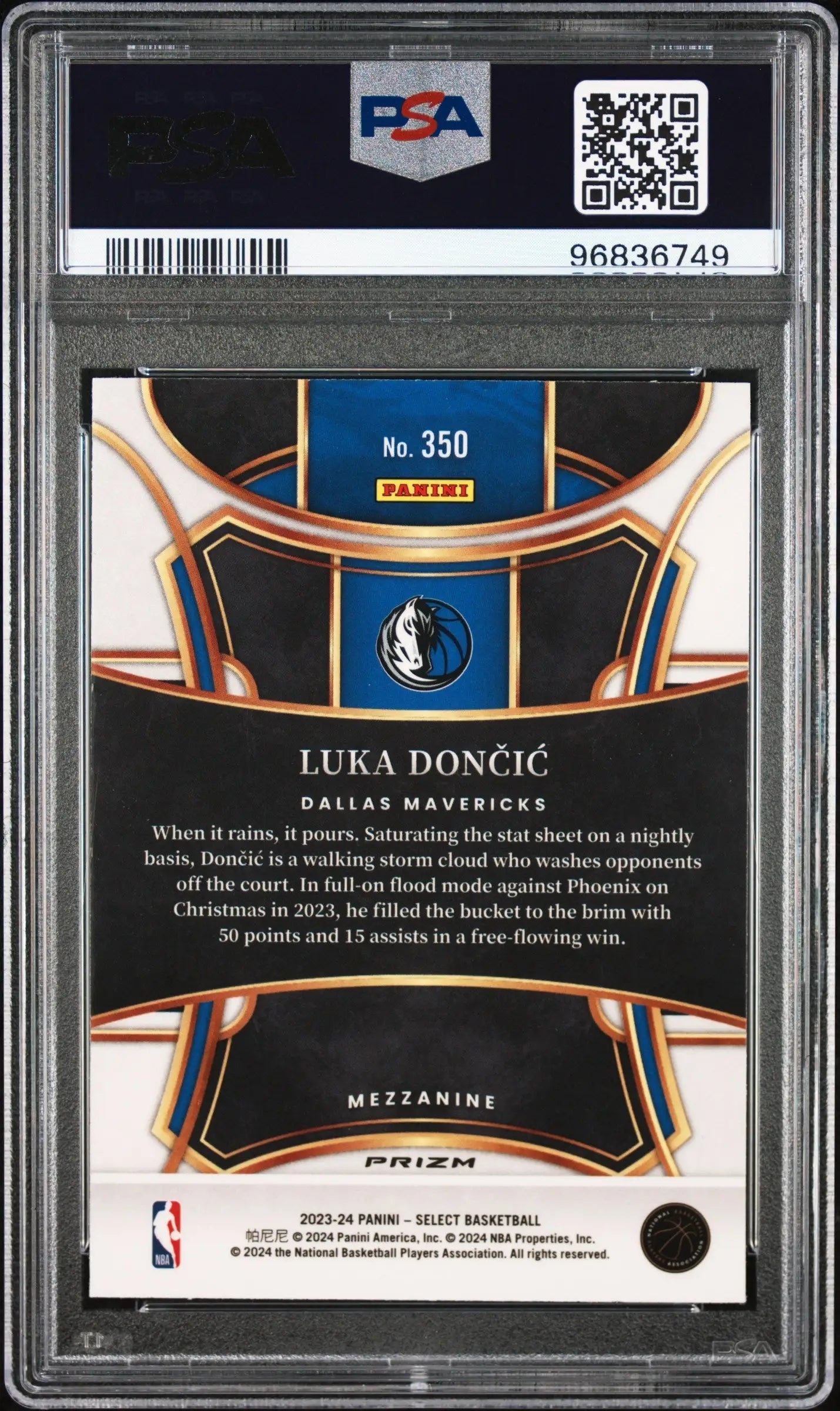 Luka Doncic 2023 Panini Select #350 Tiger Stripe PSA 6 Ex-Mint - Basketball Card Single