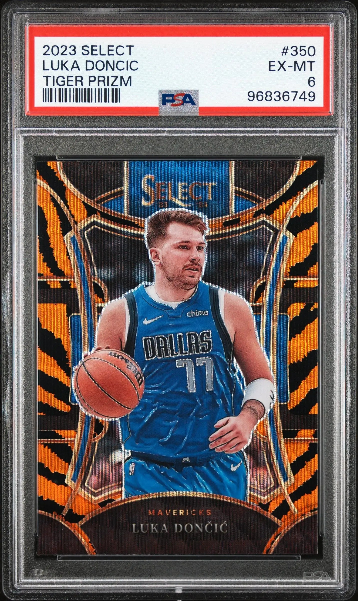 Luka Doncic 2023 Panini Select #350 Tiger Stripe PSA 6 Ex-Mint - Basketball Card Single