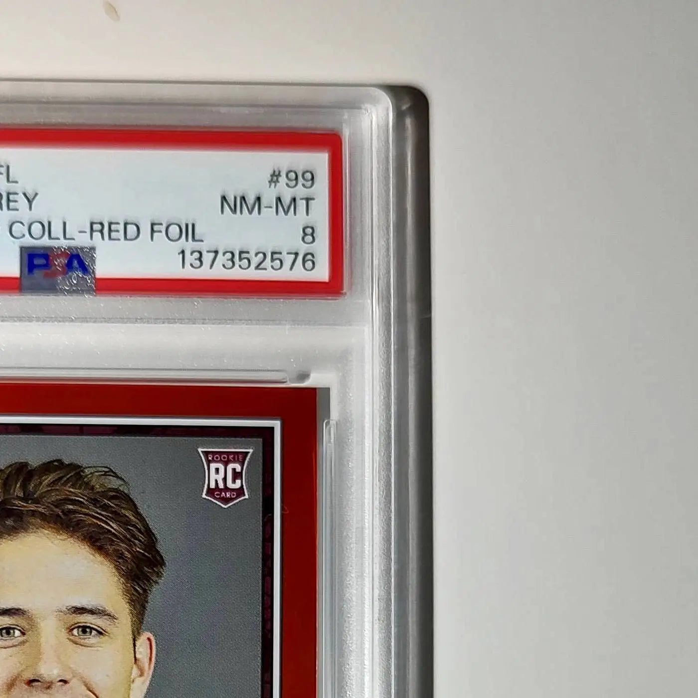 Luke McCaffrey 2024 Panini Sticker Collection 239/299 #99 Rookie Red Foil PSA 8 - Football Card Single