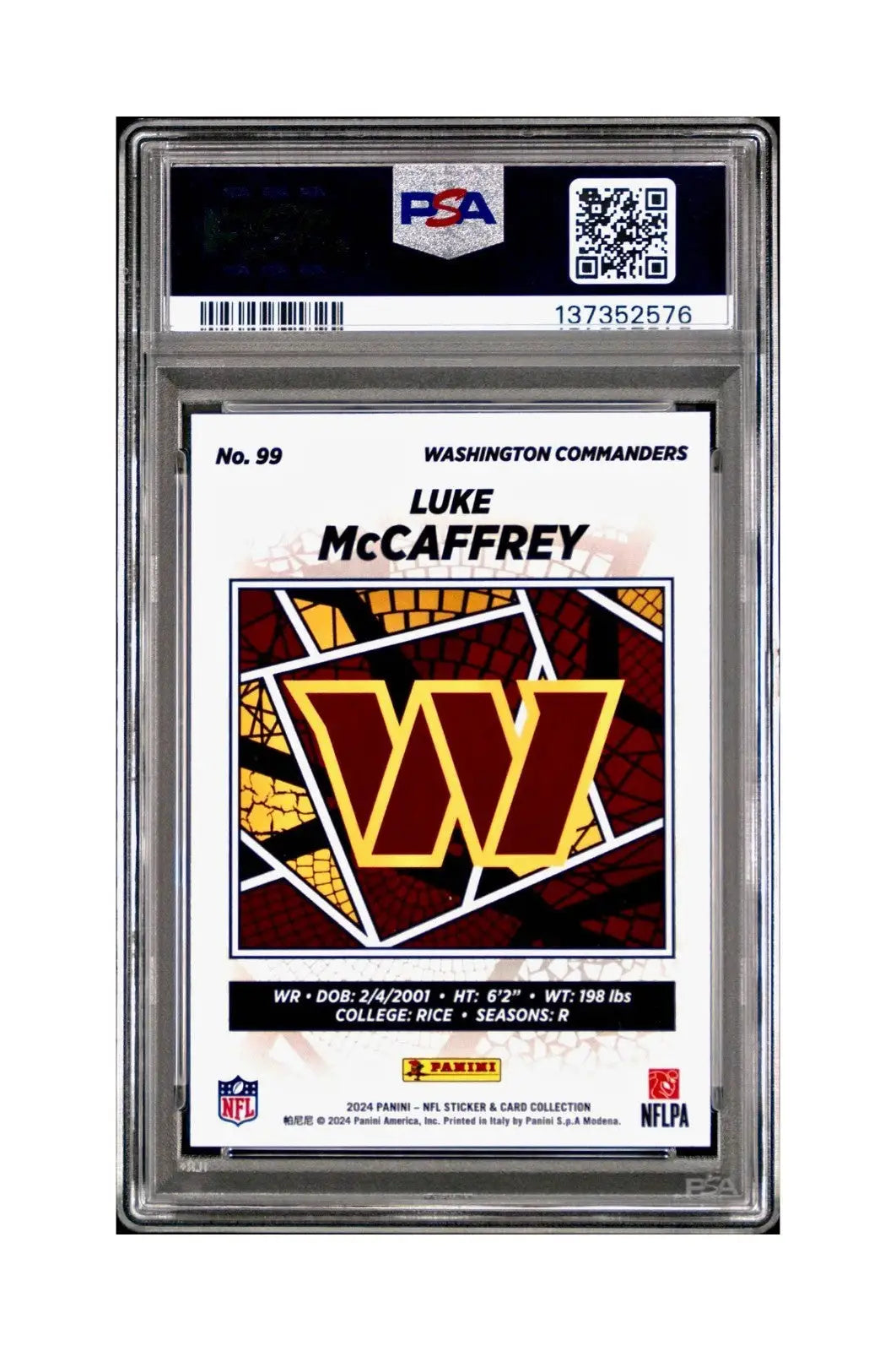 Luke McCaffrey 2024 Panini Sticker Collection 239/299 #99 Rookie Red Foil PSA 8 - Football Card Single