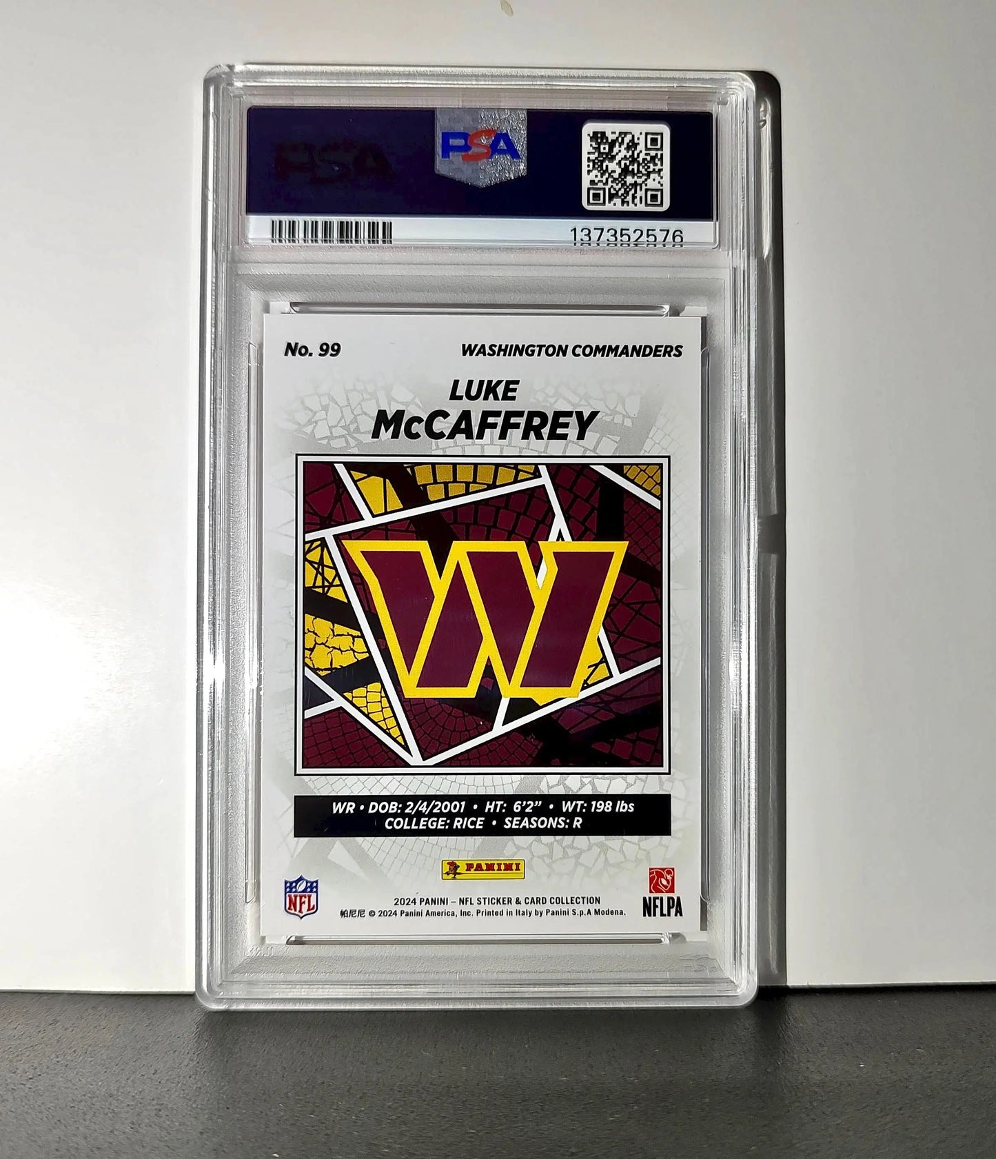 Luke McCaffrey 2024 Panini Sticker Collection 239/299 #99 Rookie Red Foil PSA 8 - Football Card Single
