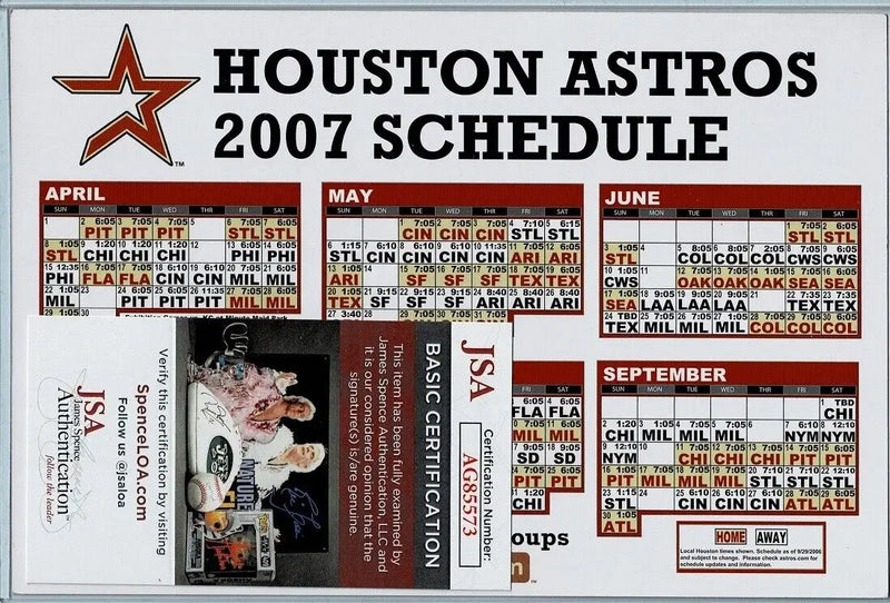 Houston Astros 2007 schedule card featuring Luke Scott’s 2006 home run information