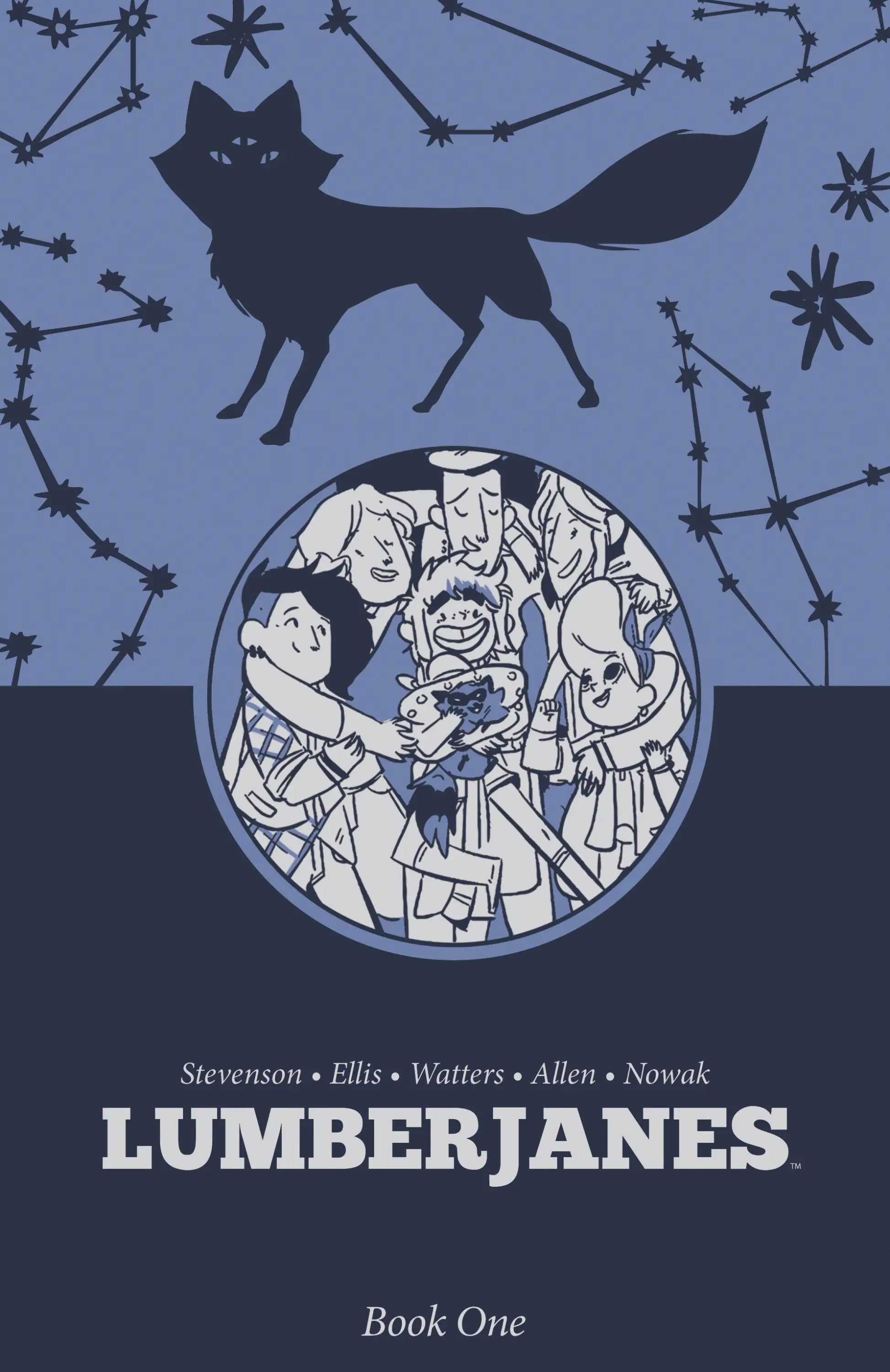 Lumberjanes Book One comic with dark blue cover featuring mythical creature and diverse characters