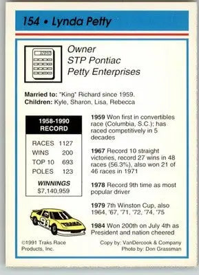 Lynda Petty - 1991 Traks - #154 - RC Racing - Racing Card Single