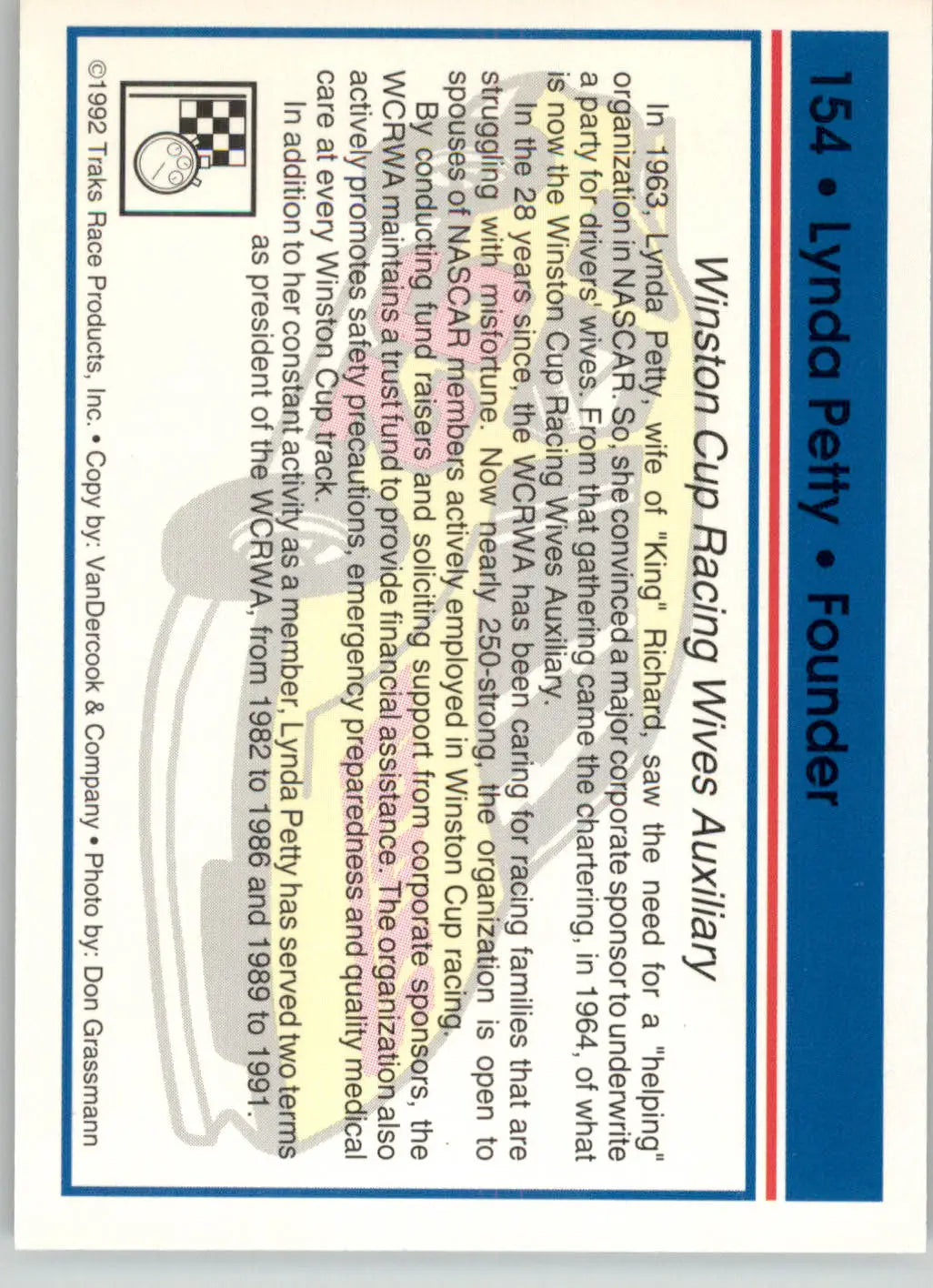 Lynda Petty - 1992 Traks - #154 - Racing - Racing Card Single