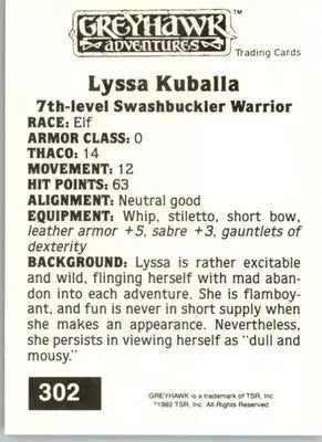 Lyssa Kuballa - 1992 TSR Advanced Dungeons & Dragons - #302 - Non_sport - Non-Sports Card Single