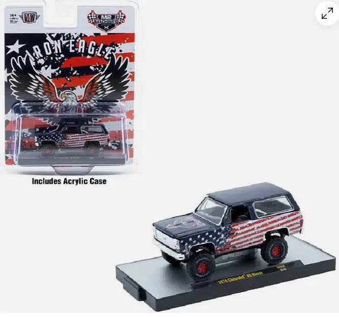 Collectible 1974 Chevrolet K5 Blazer Rel HS60 diecast model with American flag paint scheme