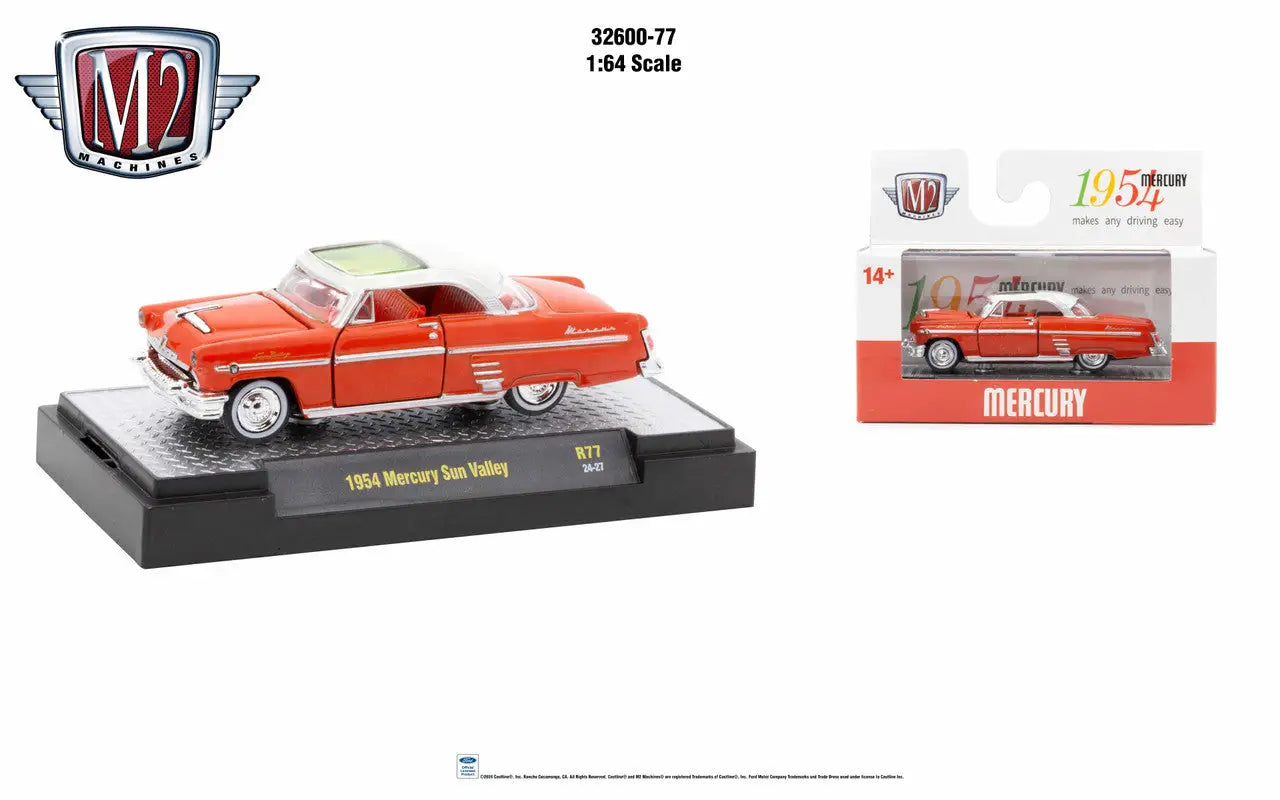 Red 1954 Mercury Sun Valley die-cast model on display for M2 Machines Auto Authentic