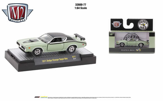 Mint green 1971 Dodge Charger Super Bee die-cast model from M2 Machines Auto Authentic