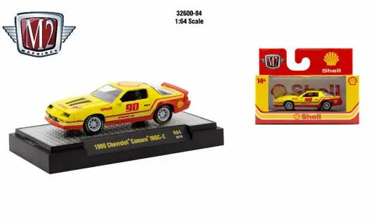 Yellow 1985 Chevrolet Camaro IROC-Z die-cast model car from M2 Machines Detroit Muscle R84