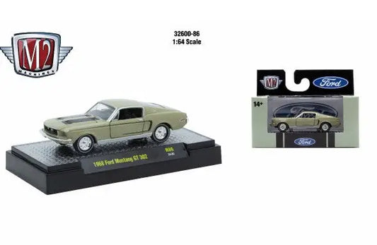 Olive green Detroit Muscle R86 1968 Ford Mustang GT 500 diecast model car