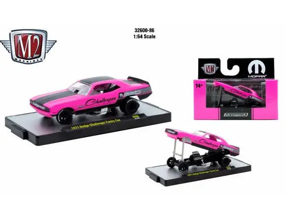 Pink 1971 Dodge Challenger Funny Car toy from Detroit Muscle R86 series