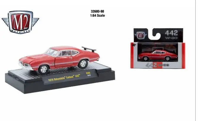 Red 1970 Oldsmobile Cutlass 442 die-cast model car from Detroit Muscle R90 series