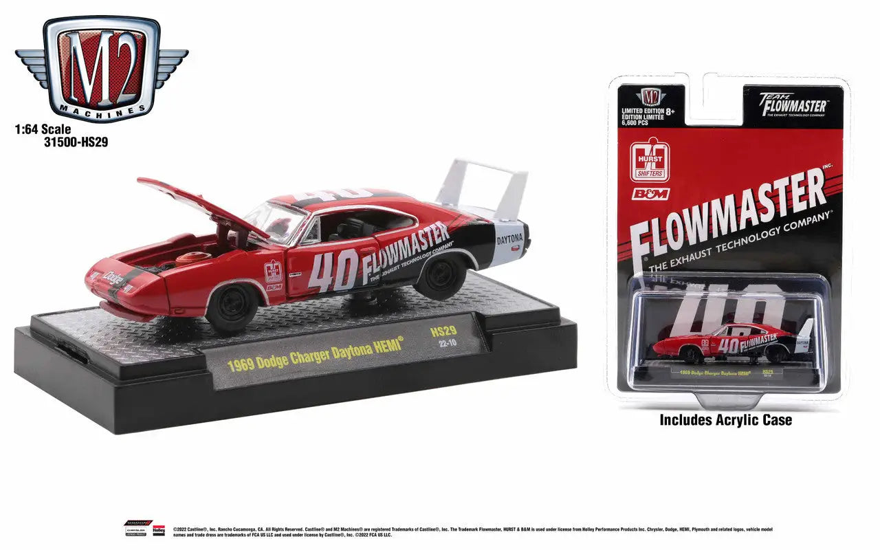 Red 1970 Dodge Charger Daytona model car with rear wing from Daytona Hemi Release