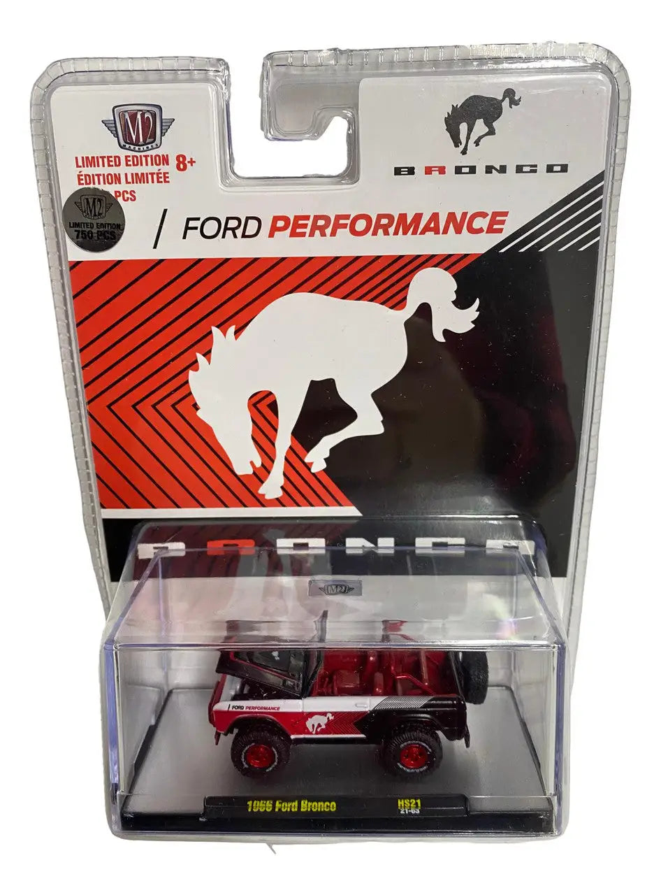 Toy car packaging of Ford Bronco model highlighting Ford Performance branding