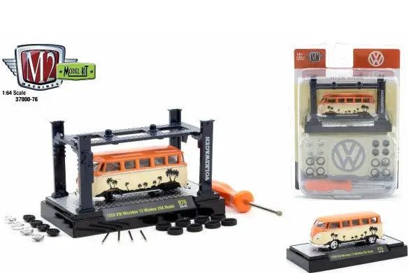 Volkswagen toy car set featured in M2 Machines 1:64 Model Kit Release 76 1958 VW Microbus