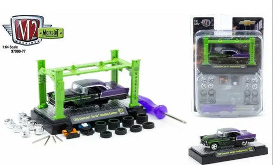 Toy car model kit featuring the 1955 Chevrolet BelAir Hardtop Custom from M2 Machines release