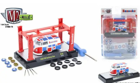 Collectible 1:64 VW Delivery Van model kit release with assembly frame and interchangeable parts