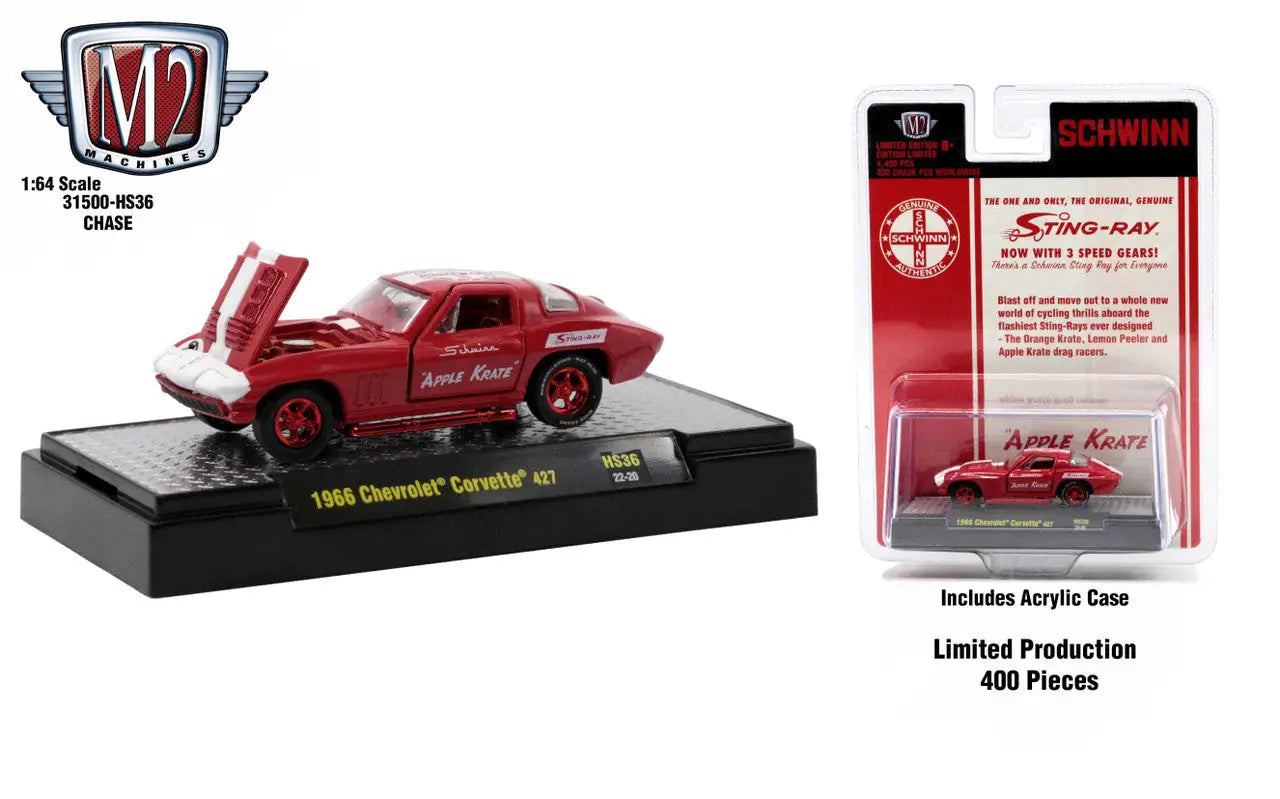 Red 1966 Chevrolet Corvette 427 die-cast model with display case from Red Release HS36