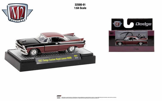 1957 Dodge Custom Royal Lancer HEMI diecast model in burgundy and chrome by M2 Machines Auto Authentic