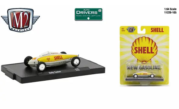 Miniature R105 Belly Tanker model car with Shell branding on display stand