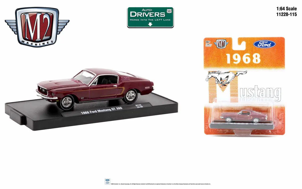 Burgundy 1968 Ford Mustang die-cast model car by M2 Machines Auto for collectors