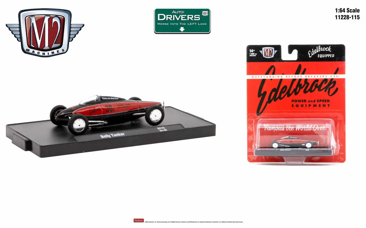 Red and black vintage R115 Belly Tanker model with chrome accents by M2 Machines