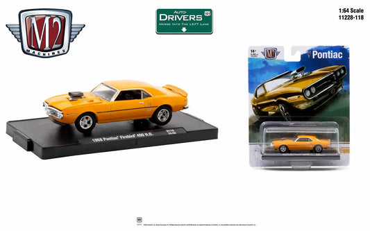 Orange 1969 Pontiac GTO die-cast model from M2 Machines Auto featuring Pontiac Firebird
