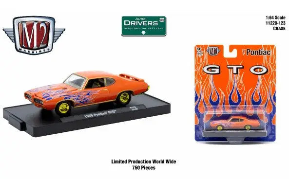 Orange 1966 Pontiac GTO diecast car from M2 Machines Auto-Drivers Pontiac GTO Chase