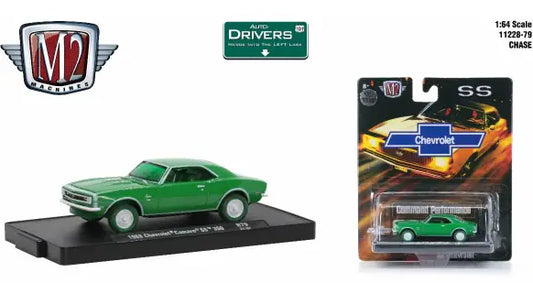 Green 1968 Chevrolet Camaro SS die-cast model from M2 Machines Auto, perfect for trading cards