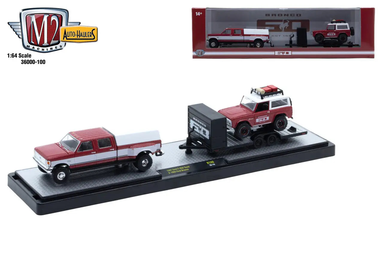 M2 Machines Auto Hauler 100 1987 Ford F-350 Truck and 1966 Ford Bronco - Other