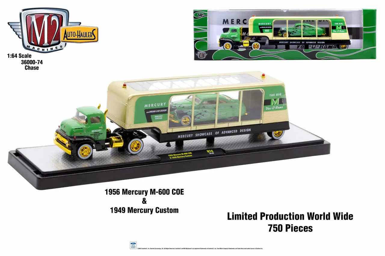 1956 Mercury M-600 COE truck with custom trailer from M2 Machines Auto Hauler collection
