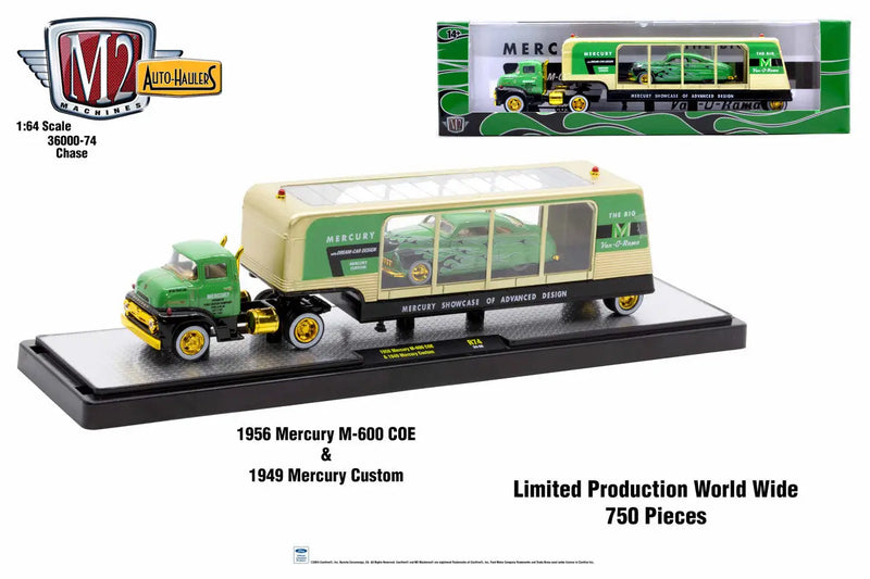 1956 Mercury M-600 COE truck with custom trailer from M2 Machines Auto Hauler collection