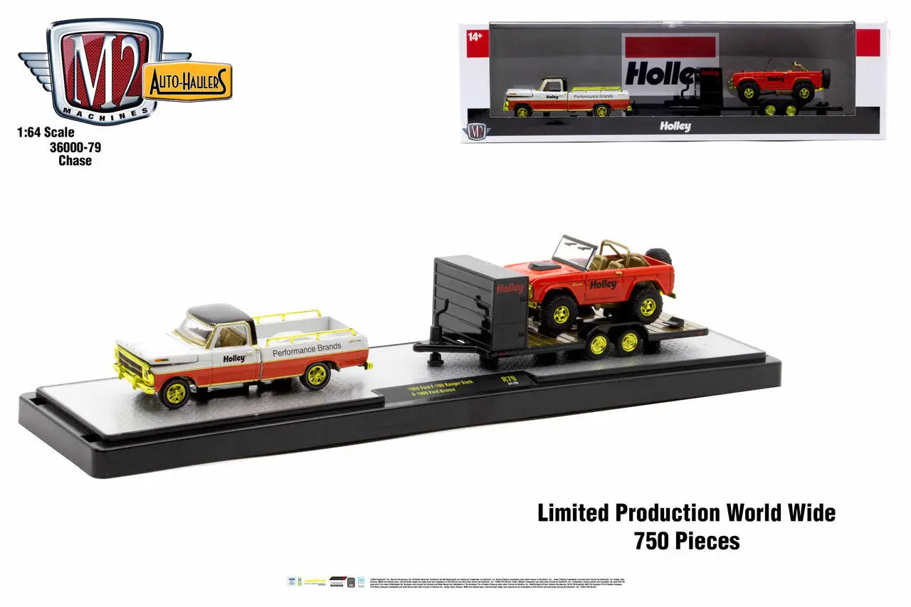 1957 Chevrolet Cameo pickup towing Holley dune buggy in M2 Machines Auto Hauler display