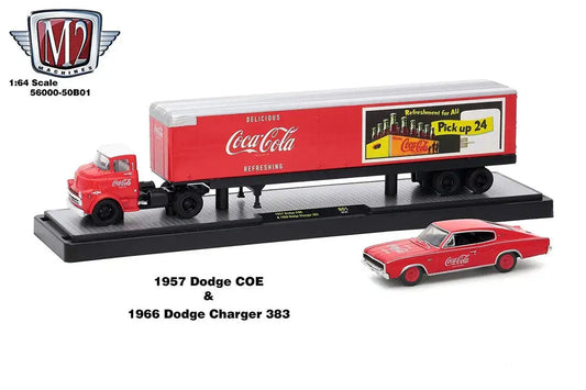 M2 Machines Auto Hauler Coca-Cola 1957 Dodge COE & 1966 Dodge Charger 383 - Collectibles