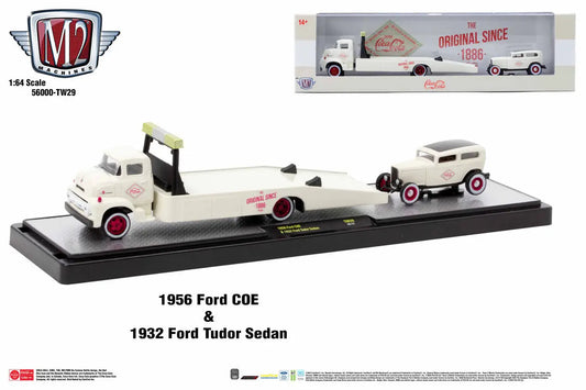 Vintage-style M2 Machines Auto Hauler featuring 1956 Ford COE and 1932 Ford Tudor Sedan