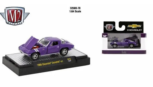 Purple die-cast 1966 Chevrolet Corvette on display from M2 Machines Auto Thentics