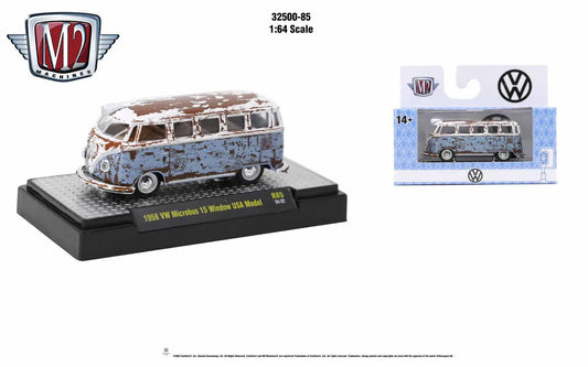 Vintage VW Microbus model car with winter paint, featured in M2 Machines Auto Trucks collection