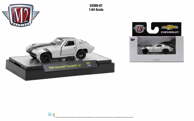 Die-cast model of a 1966 Chevrolet Corvette 427 from M2 Machines Auto Trucks Rel 87