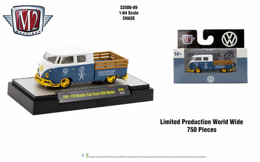 Two-tone VW Double Cab Truck model with wooden side rails from M2 Machines Auto Trucks