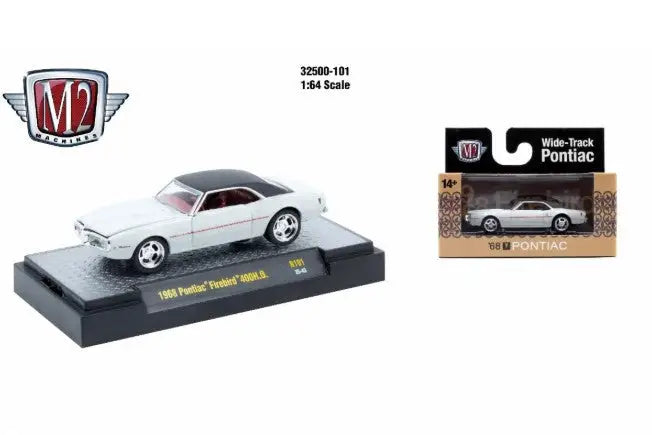 White 1968 Pontiac Firebird 400 H.O. diecast model car from M2 Machines AutoThentics Rel