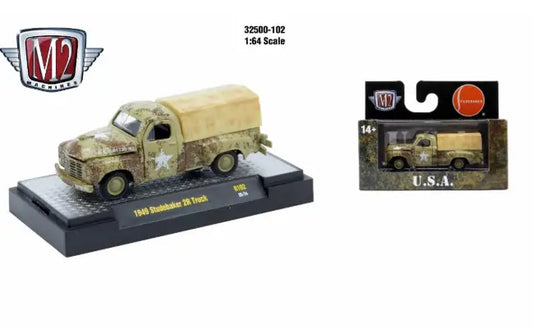 Die-cast 1949 Studebaker 2R Truck by M2 Machines AutoThentics Rel in military camo