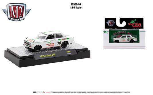 White and red 1970 Datsun 510 die-cast model car from M2 Machines AutoThentics Rel 94