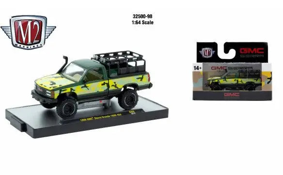 Camouflage GMC Sierra Grande toy truck from M2 Machines AutoThentics Rel 98 series