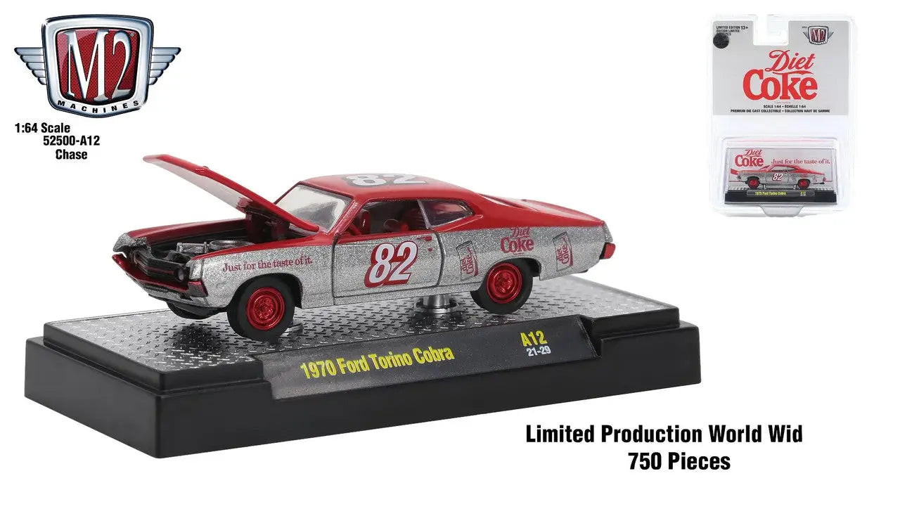 Red and silver 1970 Dodge Super Cobra die-cast model car with racing number 82 on display base