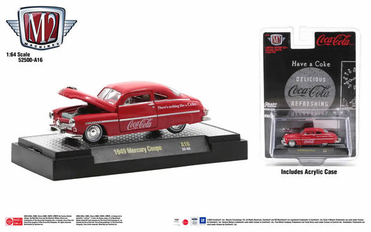 Red 1949 Mercury Coupe die-cast model car from M2 Machines Release A16 with packaging