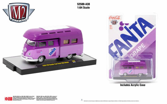 Purple Volkswagen VW van with Fanta branding in M2 Machines Coca-Cola double cab truck USA model