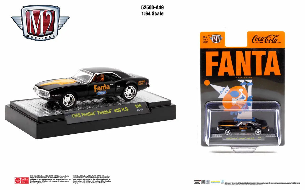 Black 1969 Pontiac Firebird die-cast model car with Fanta branding from Release A49