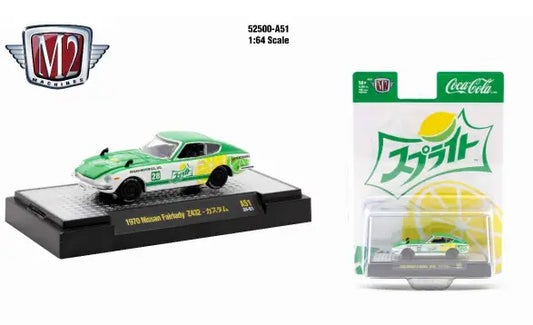 Green and white toy car from M2 Machines Coca-Cola Release A51 Nissan Fairlady Z432